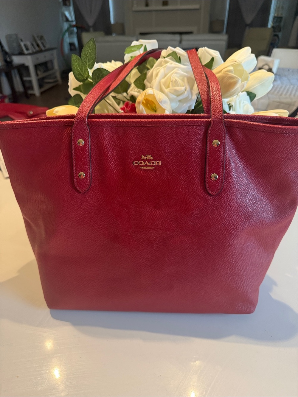 Coach Red Leather Tote
